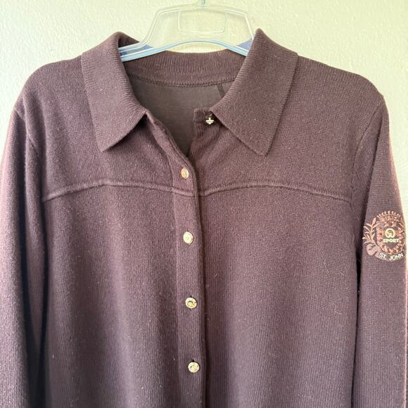 St. John Sport Brown Cashmere Gold tone buttondown sweater size 2X - Picture 2 of 13
